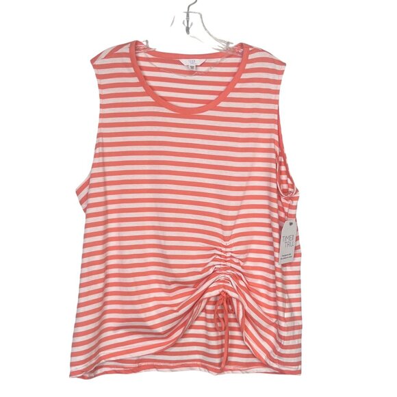 Time And Tru Cinch Front Tank Top Womens Size XXXL Coral White Striped New - Picture 1 of 11